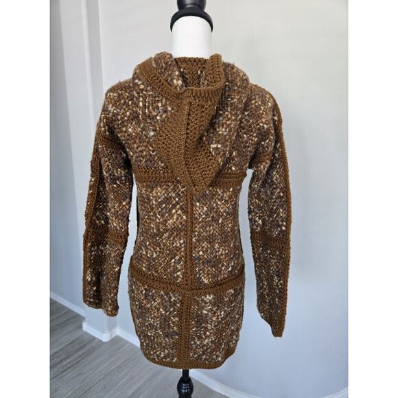 Vintage Boho Crocheted Hooded Sweater Cardigan Grandma Square Handmade Sz M/L - Picture 7 of 13